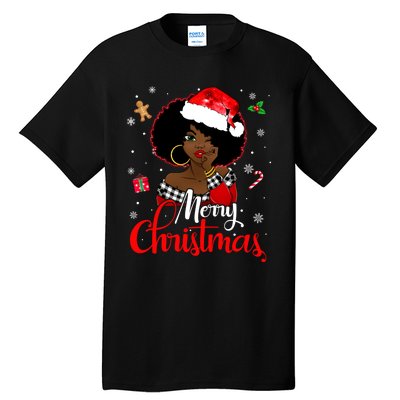 Black African Girl American Melanin Christmas Santa Hat Xmas Tall T-Shirt