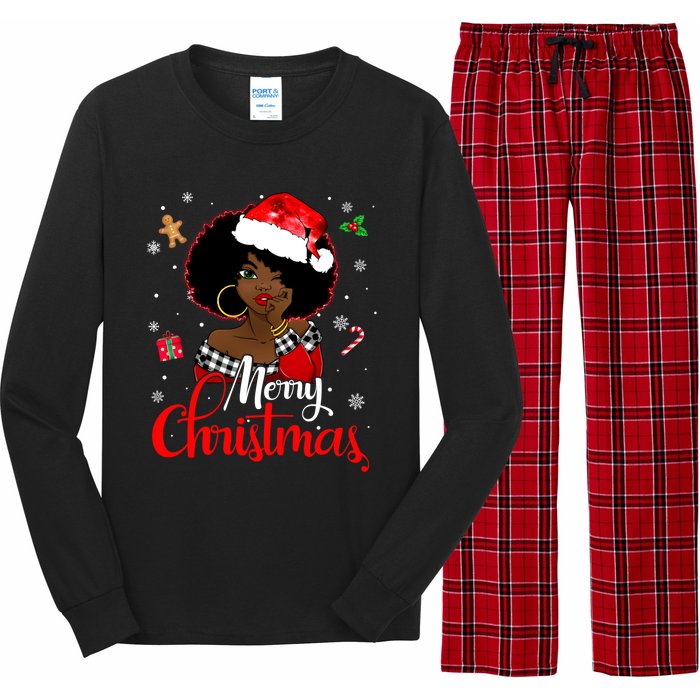 Black African Girl American Melanin Christmas Santa Hat Xmas Long Sleeve Pajama Set