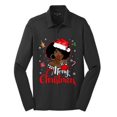 Black African Girl American Melanin Christmas Santa Hat Xmas Silk Touch Performance Long Sleeve Polo