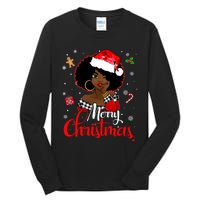 Black African Girl American Melanin Christmas Santa Hat Xmas Tall Long Sleeve T-Shirt