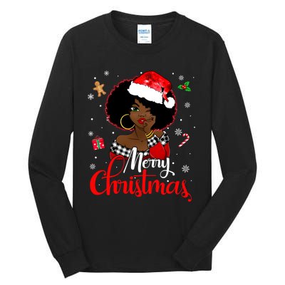 Black African Girl American Melanin Christmas Santa Hat Xmas Tall Long Sleeve T-Shirt