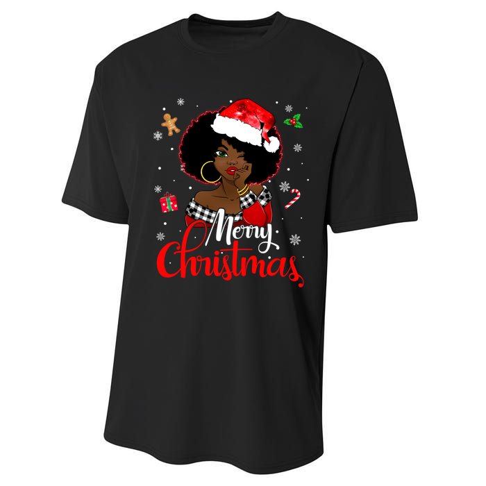 Black African Girl American Melanin Christmas Santa Hat Xmas Performance Sprint T-Shirt