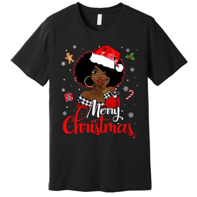 Black African Girl American Melanin Christmas Santa Hat Xmas Premium T-Shirt