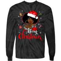 Black African Girl American Melanin Christmas Santa Hat Xmas Tie-Dye Long Sleeve Shirt