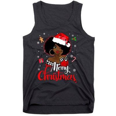 Black African Girl American Melanin Christmas Santa Hat Xmas Tank Top