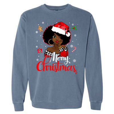 Black African Girl American Melanin Christmas Santa Hat Xmas Garment-Dyed Sweatshirt