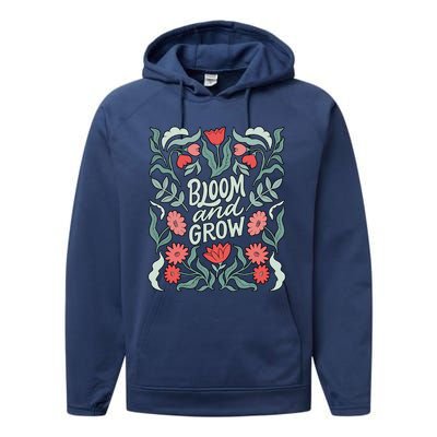 Bloom And Grow Retro Flower Floral Performance Fleece Hoodie