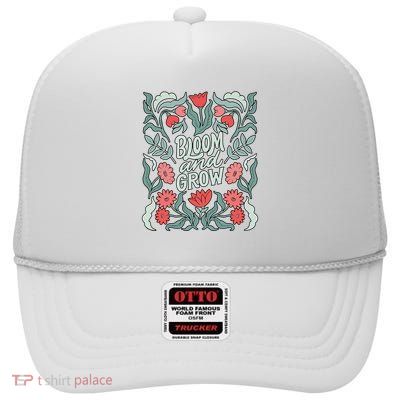 Bloom And Grow Retro Flower Floral High Crown Mesh Back Trucker Hat