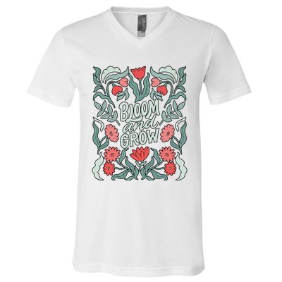 Bloom And Grow Retro Flower Floral V-Neck T-Shirt