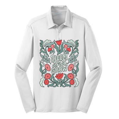 Bloom And Grow Retro Flower Floral Silk Touch Performance Long Sleeve Polo