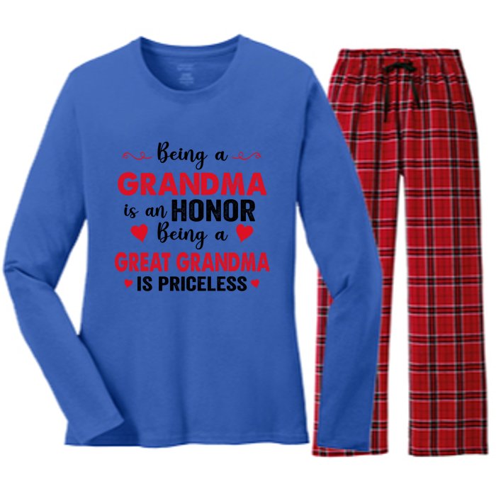 Being A Grandma Is An Honor Being Great Grandma Is Priceless Cool Gift Women's Long Sleeve Flannel Pajama Set 