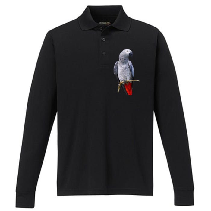 Beautiful African Grey Parrot Performance Long Sleeve Polo