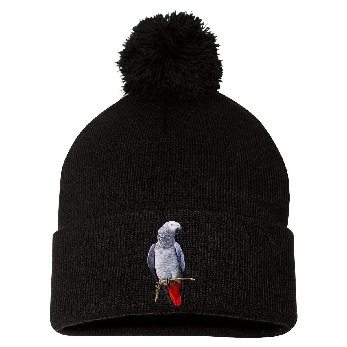 Beautiful African Grey Parrot Pom Pom 12in Knit Beanie