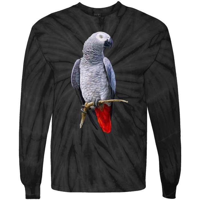 Beautiful African Grey Parrot Tie-Dye Long Sleeve Shirt