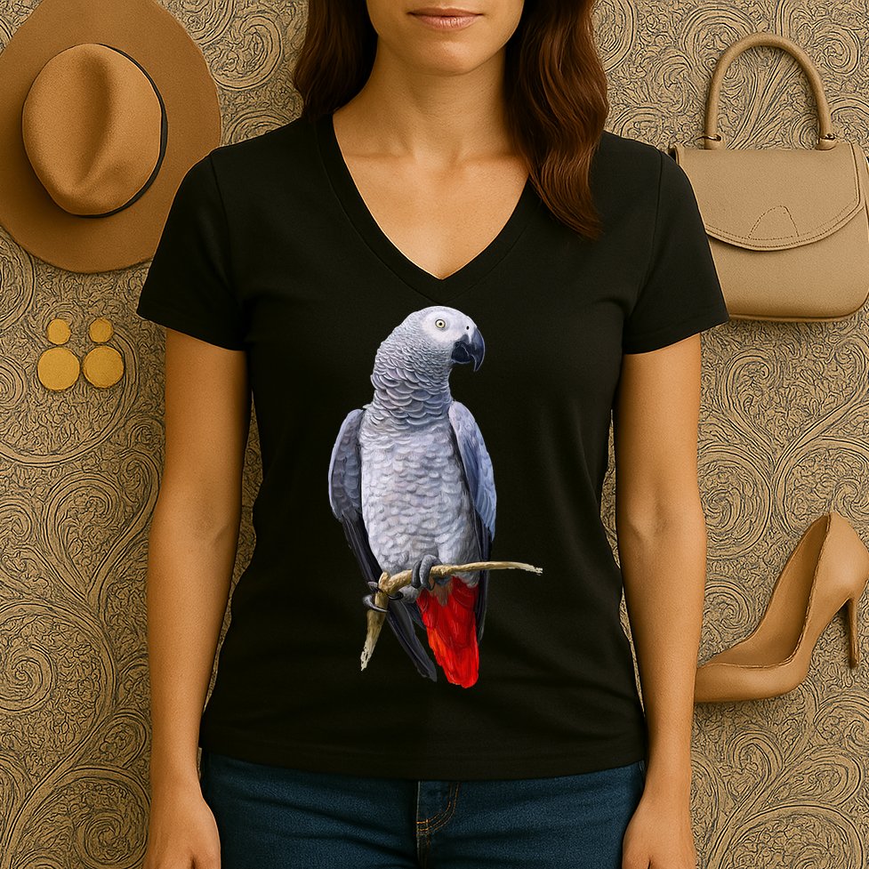Beautiful African Grey Parrot Women's V-Neck T-Shirt