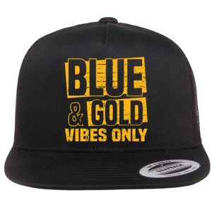 Blue And Gold Vibes Only School Tournat Team Cheerleaders Flat Bill Trucker Hat