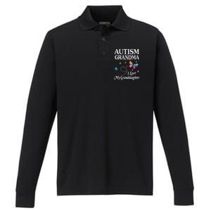 Butterfly Autism Grandma I Love My Granddaughter Autistic Performance Long Sleeve Polo