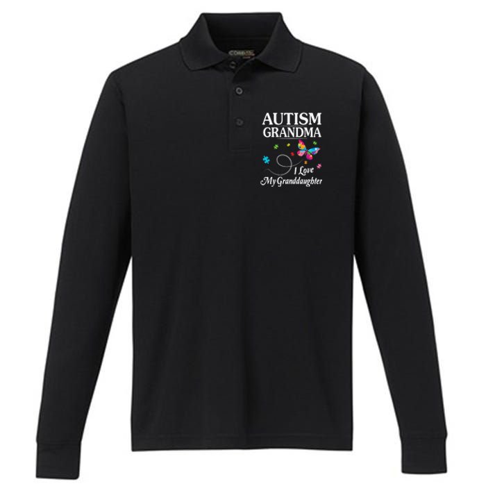 Butterfly Autism Grandma I Love My Granddaughter Autistic Performance Long Sleeve Polo