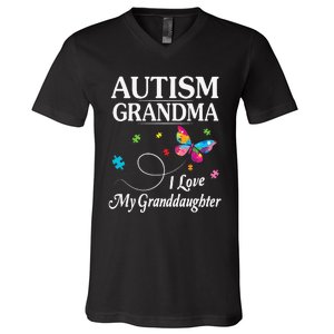 Butterfly Autism Grandma I Love My Granddaughter Autistic V-Neck T-Shirt