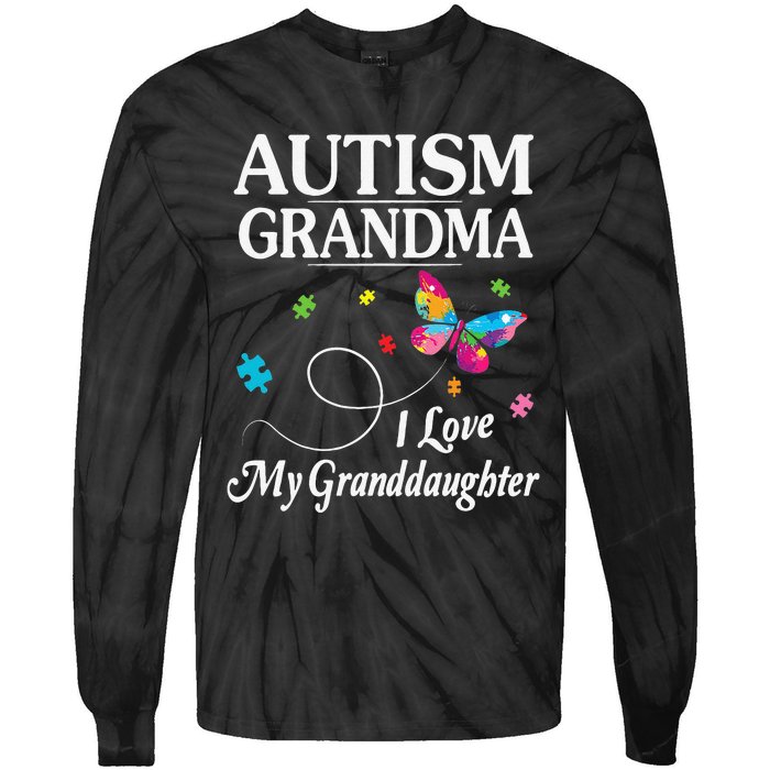 Butterfly Autism Grandma I Love My Granddaughter Autistic Tie-Dye Long Sleeve Shirt