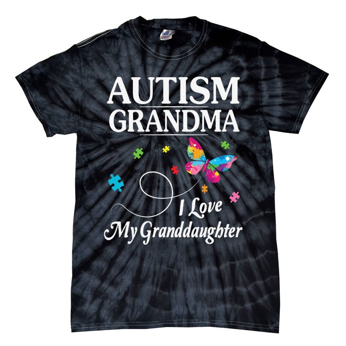 Butterfly Autism Grandma I Love My Granddaughter Autistic Tie-Dye T-Shirt