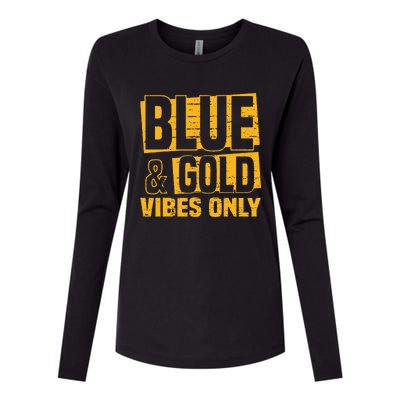 Blue And Gold Vibes Only School Tournament Team Cheerleaders Womens Cotton Relaxed Long Sleeve T-Shirt