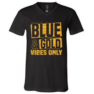 Blue And Gold Vibes Only School Tournament Team Cheerleaders V-Neck T-Shirt