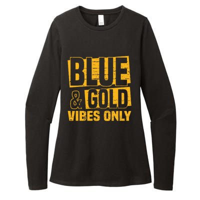 Blue And Gold Vibes Only School Tournament Team Cheerleaders Womens CVC Long Sleeve Shirt