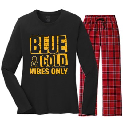 Blue And Gold Vibes Only School Tournament Team Cheerleaders Women's Long Sleeve Flannel Pajama Set 