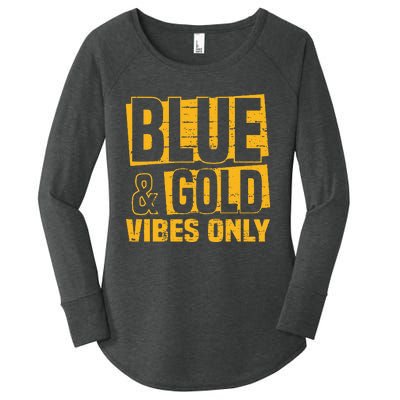 Blue And Gold Vibes Only School Tournament Team Cheerleaders Women's Perfect Tri Tunic Long Sleeve Shirt