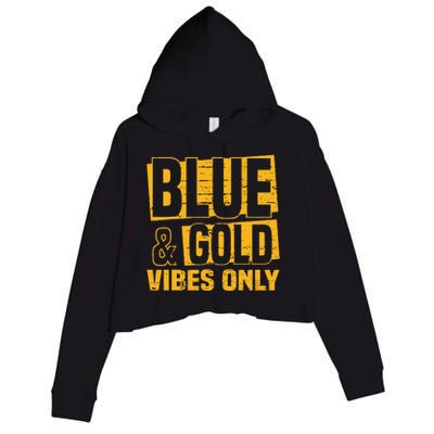 Blue And Gold Vibes Only School Tournament Team Cheerleaders Crop Fleece Hoodie