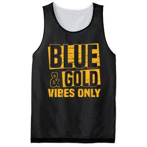 Blue And Gold Vibes Only School Tournament Team Cheerleaders Mesh Reversible Basketball Jersey Tank