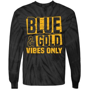 Blue And Gold Vibes Only School Tournament Team Cheerleaders Tie-Dye Long Sleeve Shirt