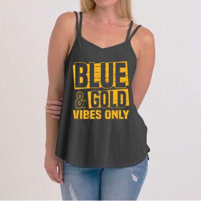 Blue And Gold Vibes Only School Tournament Team Cheerleaders Women's Strappy Tank