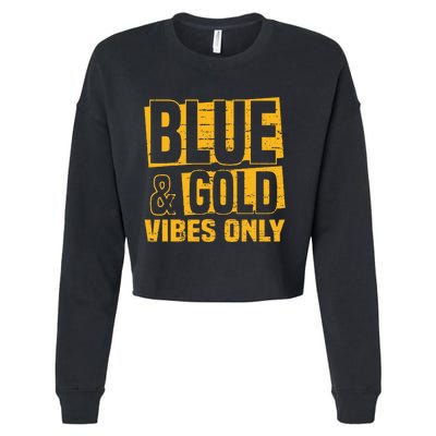 Blue And Gold Vibes Only School Tournament Team Cheerleaders Cropped Pullover Crew