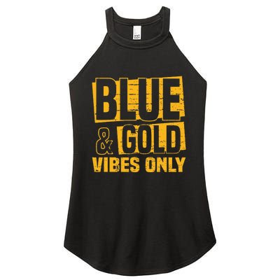 Blue And Gold Vibes Only School Tournament Team Cheerleaders Women's Perfect Tri Rocker Tank