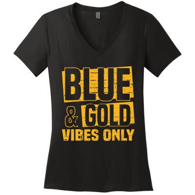 Blue And Gold Vibes Only School Tournament Team Cheerleaders Women's V-Neck T-Shirt