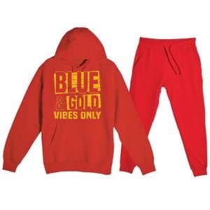 Blue And Gold Vibes Only School Tournament Team Cheerleaders Premium Hooded Sweatsuit Set