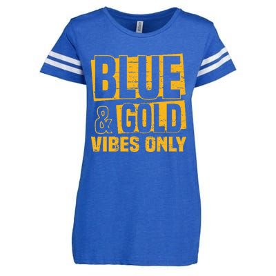 Blue And Gold Vibes Only School Tournament Team Cheerleaders Enza Ladies Jersey Football T-Shirt