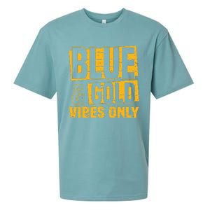 Blue And Gold Vibes Only School Tournament Team Cheerleaders Sueded Cloud Jersey T-Shirt