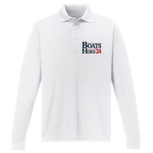 Boats And Hoes 2024 Election Funny Performance Long Sleeve Polo