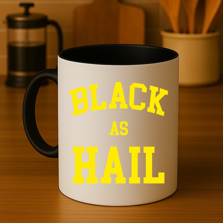 Black As Hail Yellow College Logo Mug