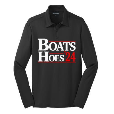 Boats and Hoes 2024 Election Funny Silk Touch Performance Long Sleeve Polo