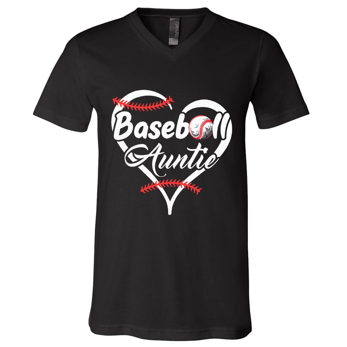 Baseball Aunt Heart Proud Baseball Auntie V-Neck T-Shirt