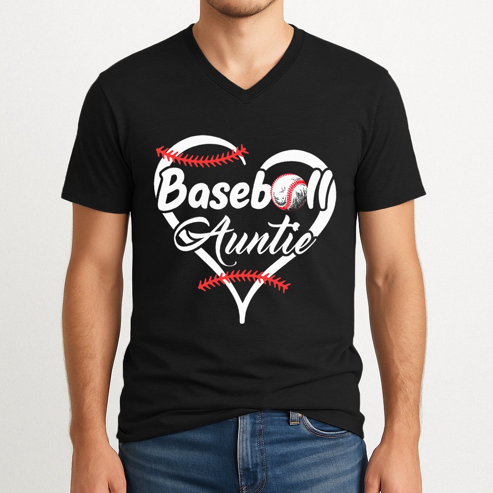 Baseball Aunt Heart Proud Baseball Auntie V-Neck T-Shirt