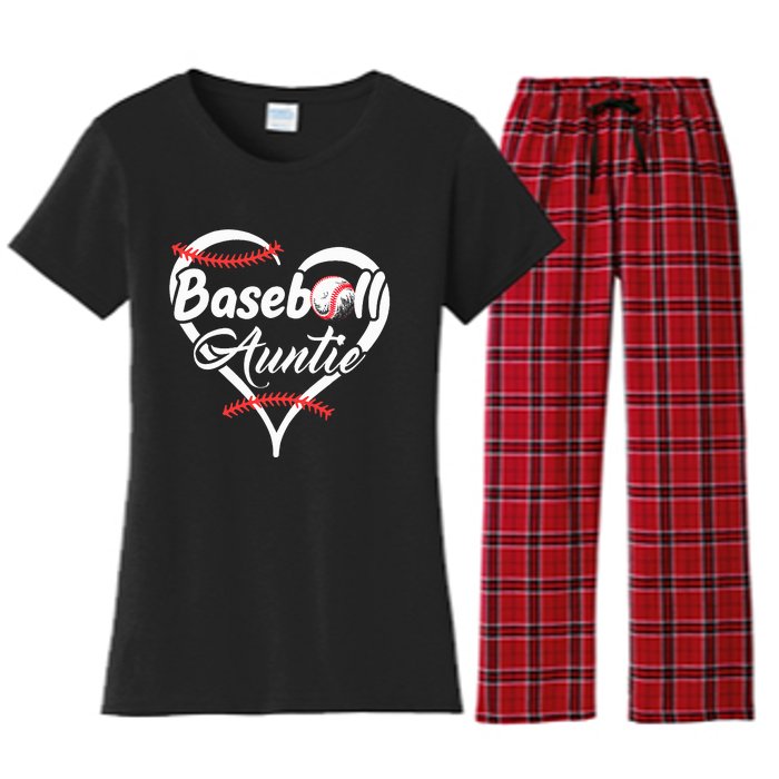 Baseball Aunt Heart Proud Baseball Auntie Women's Flannel Pajama Set