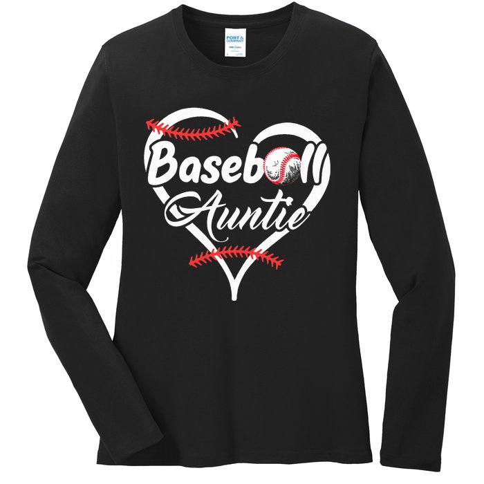 Baseball Aunt Heart Proud Baseball Auntie Ladies Long Sleeve Shirt