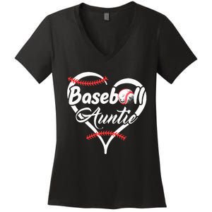 Baseball Aunt Heart Proud Baseball Auntie Women's V-Neck T-Shirt