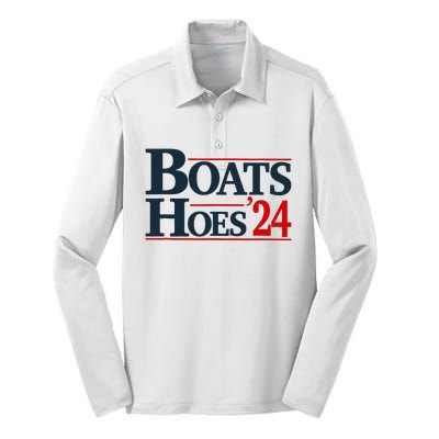 Boats and Hoes 2024 Election Funny Silk Touch Performance Long Sleeve Polo