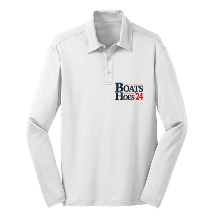 Boats and Hoes 2024 Election Funny Silk Touch Performance Long Sleeve Polo